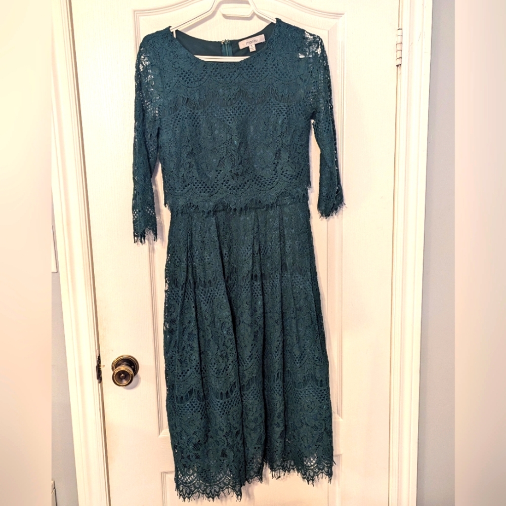 Dark green lace modest dress